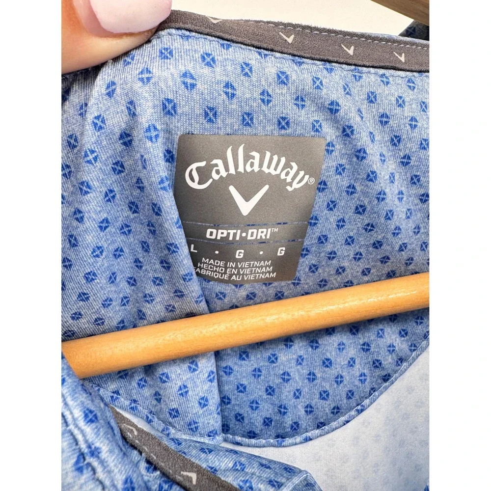 Callaway Polo Shirt Mens L Blue Opti-Dri Geometric Golf Performance Short Sleeve